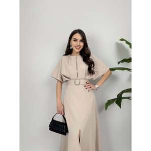 Vestido ATLAS 2056 con abertura y cinturón de tela a la moda - Product Image 1