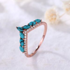 แหวนหมั้นสำหรับผู้หญิงสีทองเทอร์ควอยส์พลอยหรูหราดีไซน์ใหม่แหวนทองคำแท้แหวนเพชรแท้ - Product Image 3