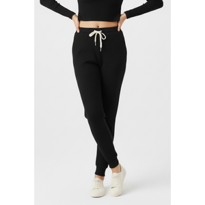 Pantalon de jogging côtelé élégant pour l'hiver, taille élastique, respirant, coupe ample, jambe large, cordon de serrage réglable - Product Image 1