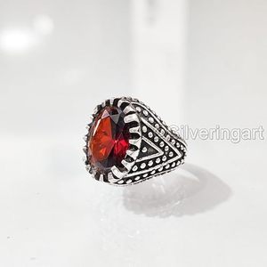 ขายส่งแหวนผู้ชายมาใหม่พลอยโกเมนธรรมชาติพลอยพลอย925สำหรับวันเกิด - Product Image 5