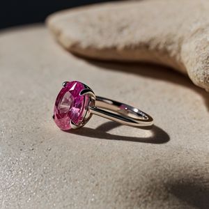 10K oro sólido joyería fina moderna estilo contemporáneo personalizado este-oeste conjunto solitario anillo de moda Rosa boda fiesta aniversario - Product Image 2