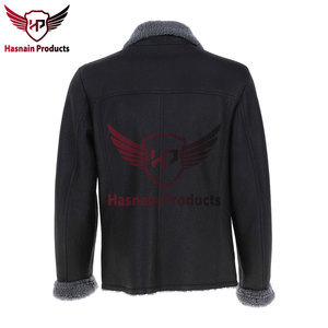 เสื้อแจ็คเก็ตหนังแท้สีดำบุขนแกะสำหรับผู้ชาย ปกขนสีเทา สไตล์นักบิน/ไบค์เกอร์  เสื้อโค้ทแฟชั่นคลาสสิกสั่งทำพิเศษสำหรับฤดูหนาว อุ่นสบาย - Product Image 3