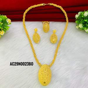 Conjunto de collar de Latón chapado en oro largo, caja con patrón de flores de un gramo para mujeres para fiestas, regalos en línea, joyería de moda de un gramo - Product Image 2