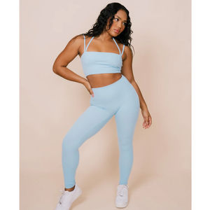 Conjunto Deportivo Informal para Mujer, Top Deportivo con Tirantes Finos y Pantalones de Cintura Alta, Sujetador Deportivo Antideslizante, Diseño Sólido, Transpirable y de Secado Rápido - Product Image 6