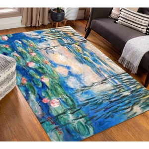 Tapis à motif de fleur de lotus : Tapis botanique antidérapant, tapis en chenille - Product Image 1