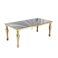 Table de banquet pour hôtel, restaurant, bar, avec plateau en verre trempé rectangulaire super résistant et base en acier inoxydable facile à nettoyer