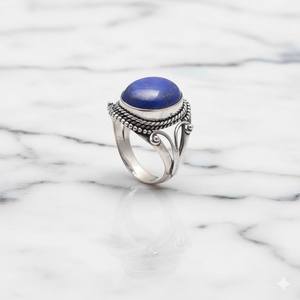 Bague en argent avec pierre précieuse lapis-lazuli, argent sterling, bijoux bohèmes, bague en pierre précieuse faite à la main pour femmes - Product Image 4