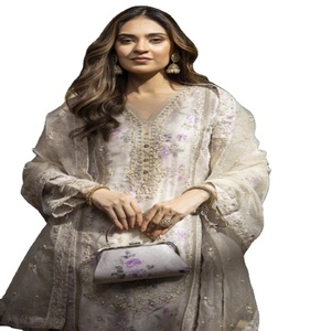 <b>Eid</b> Women's Embroidered Organza Three Piece Punjabi Suits Dr Haris Vol MIRAAS Long Maxi Frock Heavy Party <b>Dresses</b> Indian Suits - Product Image 1