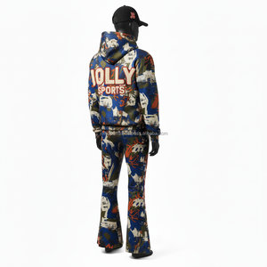 Qualité supérieure 320 GSM Polyester Coton Survêtement Élégant Imprimé À Capuche Pantalon Ensemble Logo Personnalisé Broderie Survêtement - Product Image 4