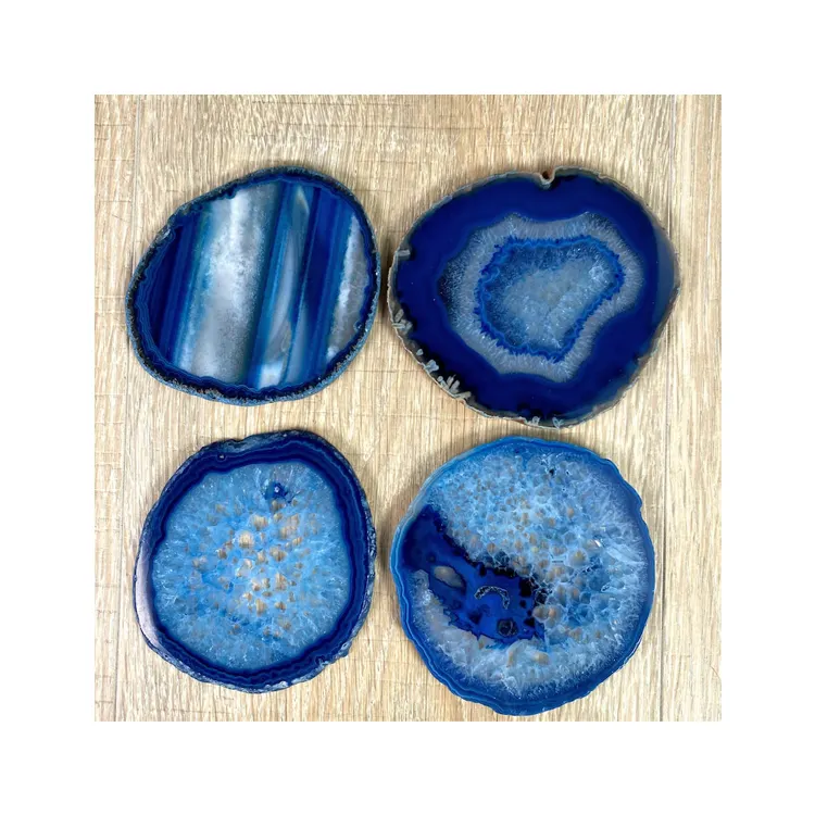 Son stok varış 100% doğal yarı değerli taş kristal mavi akik W silikon tamponlar çay bardağı altlığı 4-piece Set