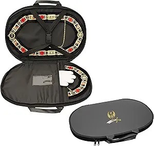 Estuche para Collar de Cadena Masónica Shriner, Imitación de Cuero Negro - Bolsa de Transporte para Masón |   Almacenamiento de Doble Compartimento con Cierres, Asa - Product Image 2