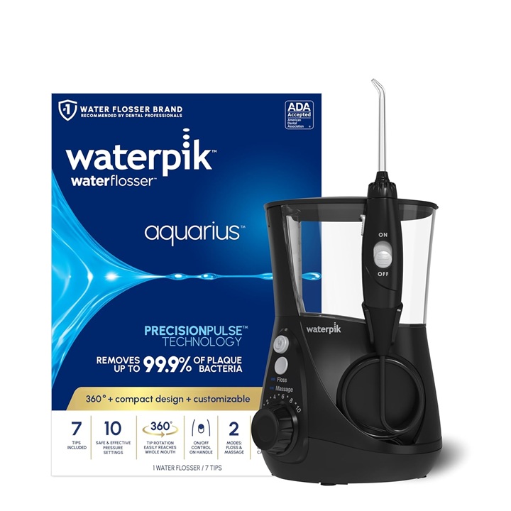 Водяная Флоссер Waterpik Aquarius для чистки зубов десен, брекеты для стоматологической помощи, электрическая энергия и потребности, черная WP-662 упаковка