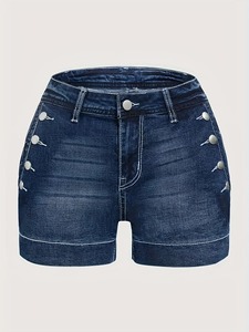 Pantalones cortos de mezclilla personalizados clásicos, pantalones cortos vaqueros informales de verano 2025 para mujer, pantalones cortos elegantes de diseño liso para mujer - Product Image 4