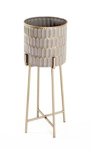 Maceta de metal de diseño antiguo con soporte elevado, ideal para casas elegantes, restaurantes, resorts y configuraciones creativas de jardín - Product Image 2