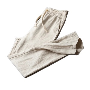 Customized <b>Linen</b> Pants for <b>Men</b> Wholesale <b>Casual</b> Slim Straight Leg <b>Trousers</b> Elasticated Waist Solid Color Flat Design Bangladesh - Product Image 6