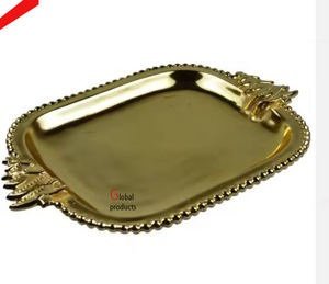 Plateau de service décoratif design en acier inoxydable en métal fini argenté pour restaurant et bar d'hôtel - Product Image 4