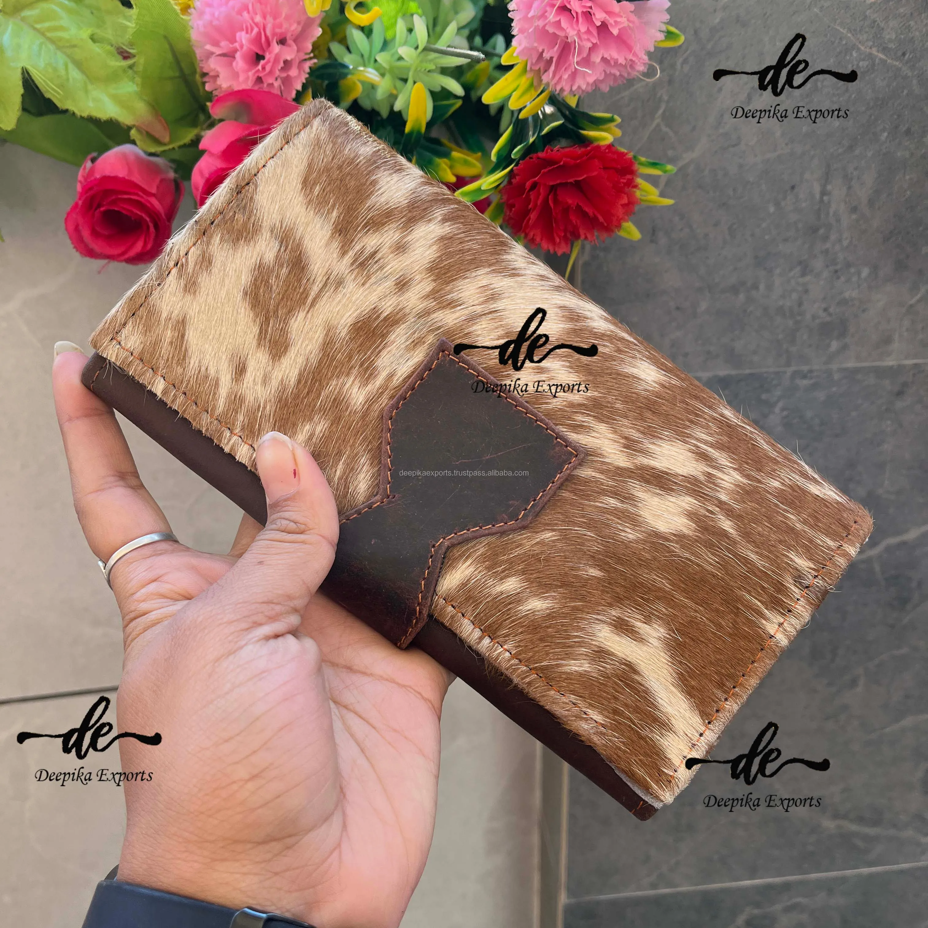 Cowhide Purse Wallet Clutch Leather Multi Uses Purse Dark Brown Calf Leather Clutch Purse Western