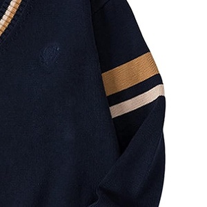 Wholesale Custom Logo knitted V Neck Pullover Striped Sleeves College Style Sweater Unisex Jersey for Winter with Private Label - Product Image 3