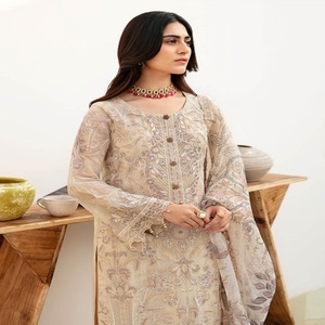 Trajes Shalwar Kameez de diseñadores paquistaníes de gasa bordada de 3 piezas para mujeres Kurti para ropa informal diaria Lehenga para niñas - Product Image 5