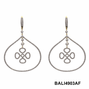 14K Yellow Gold Rhodium Plated Symmetrical <b>Dangling</b> Flower <b>Earrings</b> Natural Brilliant Cut <b>Diamonds</b> Women's Stunning Accessory - Product Image 2