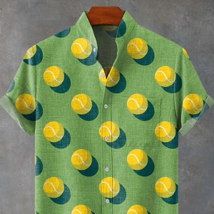 Polo informal fresco y cómodo de verano para hombre 2025, camisa de manga corta con patrón Irregular, camisa de moda con botones de lino estampados - Product Image 6