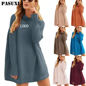 PASUXI Moda Invierno Cuello redondo Manga larga Oversize Casual Mujer Jersey de punto Suéter Suéteres de mujer