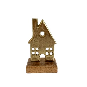 Décoration de table de Noël et d'été en forme de maison dorée 24.5x15.5x4 cm corps en métal avec décoration artistique et fonction de projection - Product Image 1