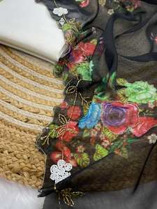 Designer indien traditionnel noir beau travail manuel imprimé Saree en soie avec chemisier élégant Sari femmes fêtes mode indienne - Product Image 5