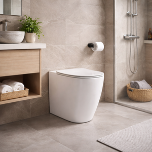 Ensemble de sanitaires Burano série 50, toilettes compactes sans rebord en céramique, à poser au sol, et bidet mural, durable, gain de place - Product Image 6