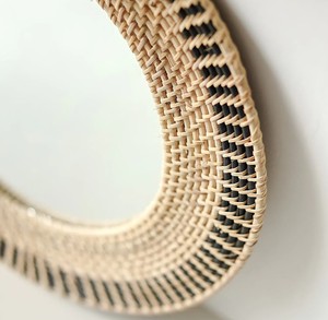 Trendy Dual Tone Round Rattan <b>Mirror</b>, Boho Natural Wall Decor - Product Image 3