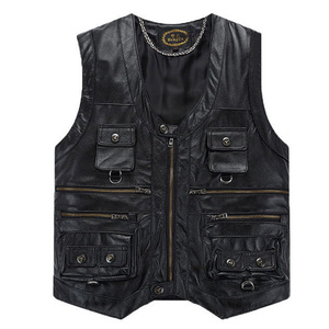 2025 nouveau gilet en cuir mâle mince Commercial mâle en cuir gilet en peau de mouton en cuir hommes gilet gilet avec de nombreuses poches - Product Image 6
