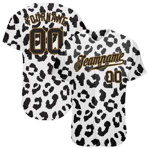 Directo Ommiz Industry Ropa deportiva auténtica Custom White Black-Old Gold 3D Pattern Design Leopard Authentic Baseball Jersey - Product Image 1