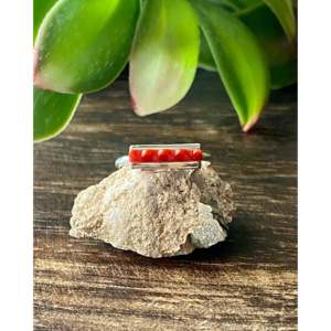 Zuni Vintage Religious Sterling Silver Bar <b>Ring</b> <b>Resizable</b> Number Shape Bar Setting Inlay with Plating Gift for Size 5.25 - Product Image 1