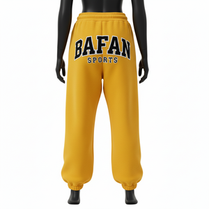 Pantalon baggy pour femme en coton premium et polyester polaire 300 GSM, tissu brossé doux, jaune, logo brodé personnalisé, pantalon baggy en vente - Product Image 2