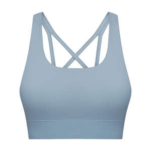 Sujetador deportivo de correa ajustable con logotipo personalizado para mujer, transpirable, sin costuras, con soporte acolchado para entrenamiento y gimnasio, estilo sencillo - Product Image 4