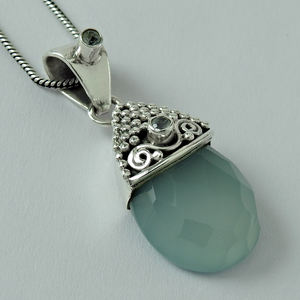 Dainty Pendant for <b>Birthdays</b> Parties 925 Sterling Silver Natural Chalcedony Gemstone Classy Look Luxury Pendant Handmade Jewelry - Product Image 1
