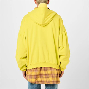 Sudadera con capucha de moda de color liso con cremallera Sudadera con capucha amarilla personalizada para hombres Sudadera con capucha de lana de invierno cálido para actividades al aire libre - Product Image 3
