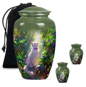 โกศสีเขียวของแมวสีขาวที่เงียบสงบการออกแบบที่สง่างามสำหรับสัตว์เลี้ยงอันเป็นที่รักของที่ระลึกแมว lov - Product Image 2