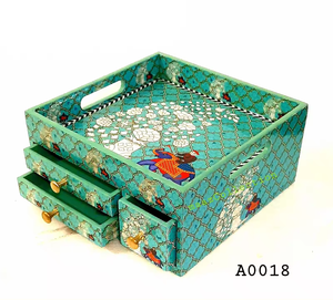 Elegante bandeja de café de madera con acento con diseño Meena, perfecta para suministros interiores del hogar, bandeja de servicio elegante para uso diario - Product Image 2