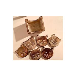 Sous-verres en bois faits à la main de vente chaude avec support tapis de boisson de conception de chat en bois et tampons pour cadeau de pendaison de crémaillère - Product Image 5