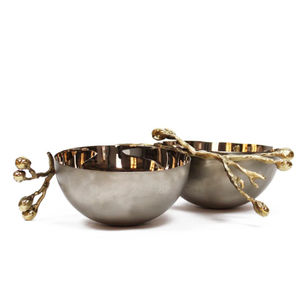 ชามเสิร์ฟน๊อตตกแต่งและผลไม้แห้งชามโลหะสีเงินและกิ่งไม้สีทองสำหรับงานแต่งงานและงานปาร์ตี้ใช้ - Product Image 1