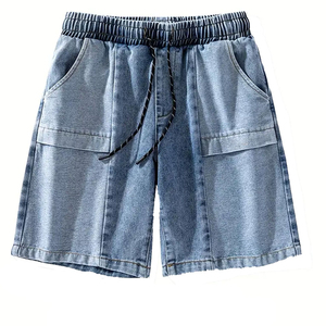 Top ropa de fábrica de bajo precio de tallas grandes hombres pantalones vaqueros con diseño de bolsillo azul claro medio pantalones vaqueros pantalones cortos cintura elástica - Product Image 1