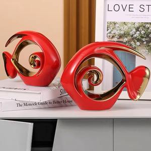 Céramique Double Poisson Sculpture Disponible En Trois Couleurs Vaisselle Décente Article Nouvelle Arrivée - Product Image 4