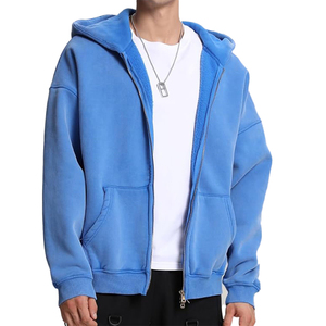 Nouveau sweat à capuche zippé en coton 100% respirant à séchage rapide, coupe régulière, effet délavé, pour homme, service OEM - Product Image 2