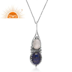 Último diseño plata esterlina oxidada Arco Iris Luna piedra y lapislázuli piedra colgante collar joyería personalizada fabricante - Product Image 2