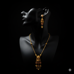 Conjunto de Collar Jhumka de Oro de 22K, Joyería Fina Tradicional de Templo Antiguo - Product Image 3