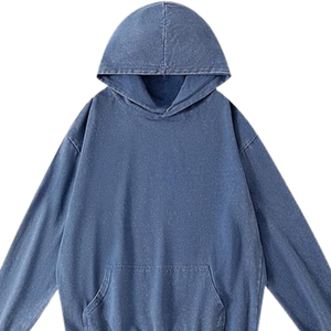 Sweat-shirt à capuche bleu délavé, style vintage, en molleton de coton doux, décontracté, streetwear, pour l'hiver - Product Image 2
