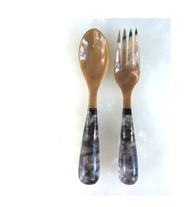 Ensemble de 2 couverts en métal à tête de corne, cuillère et fourchette à manche court, faits à la main, vaisselle de cuisine, vaisselle de table, vaisselle de fête, meilleur design - Product Image 5