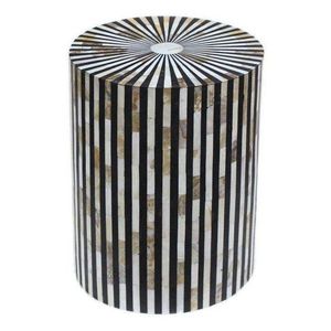 Taburete lateral con incrustaciones de hueso redondo con patrón geométrico para decoración del hogar moderna y étnica a precio mayorista por - Product Image 1
