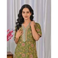 Gaun Tidur Katun 100% Cetak Blok Tangan Motif Jaal, Gaun Malam Tenun Lembut Desain Bunga Kancing Depan ODM Ukuran 3XL untuk Pengiring Pengantin
